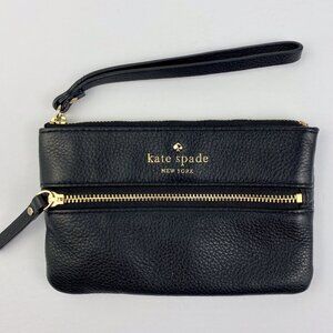 Kate Spade NY black pebbled leather wristlet, zippered small pouch, 6" x 4"